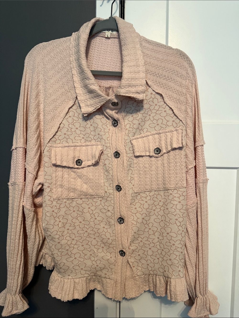 POL Pink Textured Button-Up Shirt Jacket